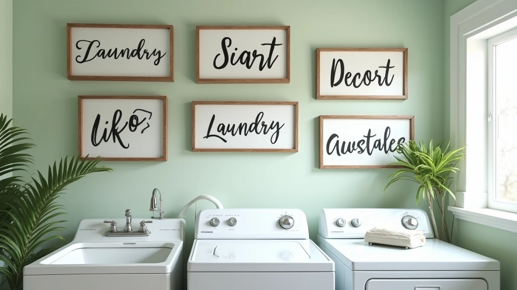 cozy laundry room with wooden sign above washer