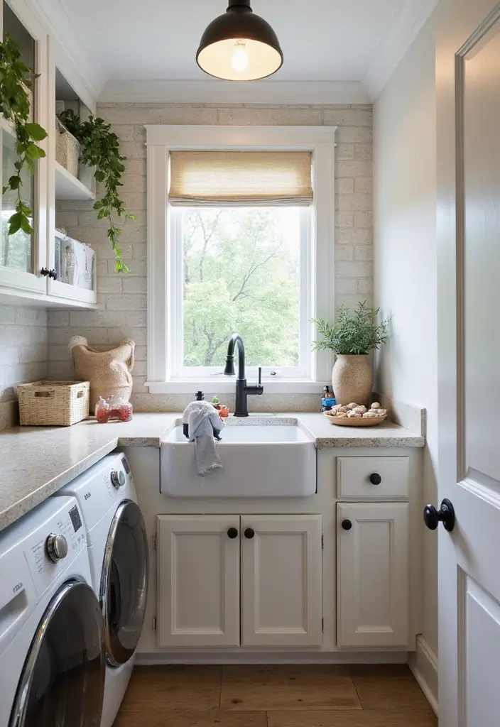 deep stainless steel utility sink with pull-out faucet and folding counter beside washer