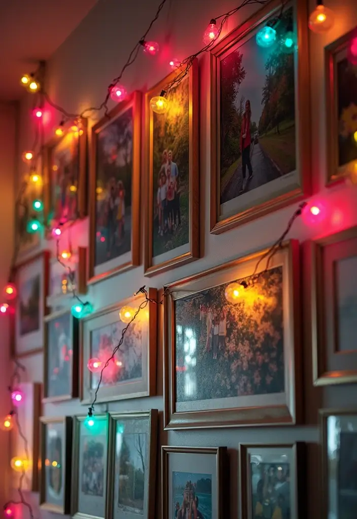 diy photo wall in college dorm room