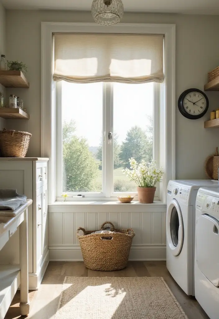 farmhouse laundry room with large window and natural light