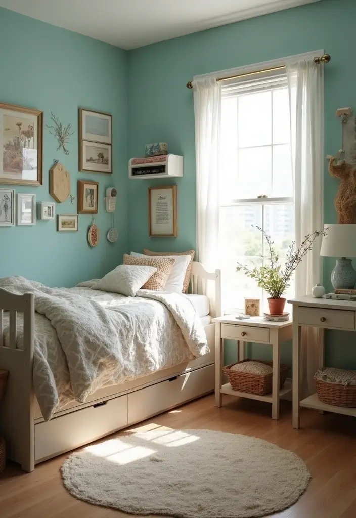 finished coastal dorm room overview