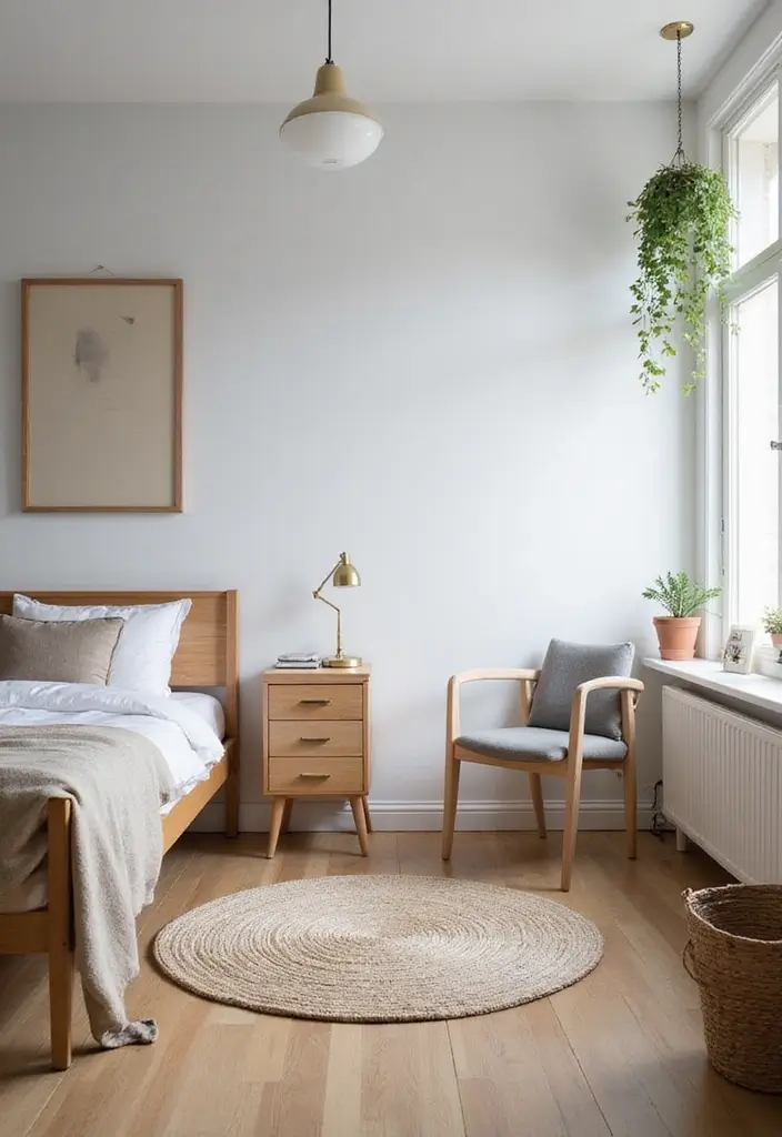 finished minimalist dorm room with open floor, tidy bed, and calm vibe