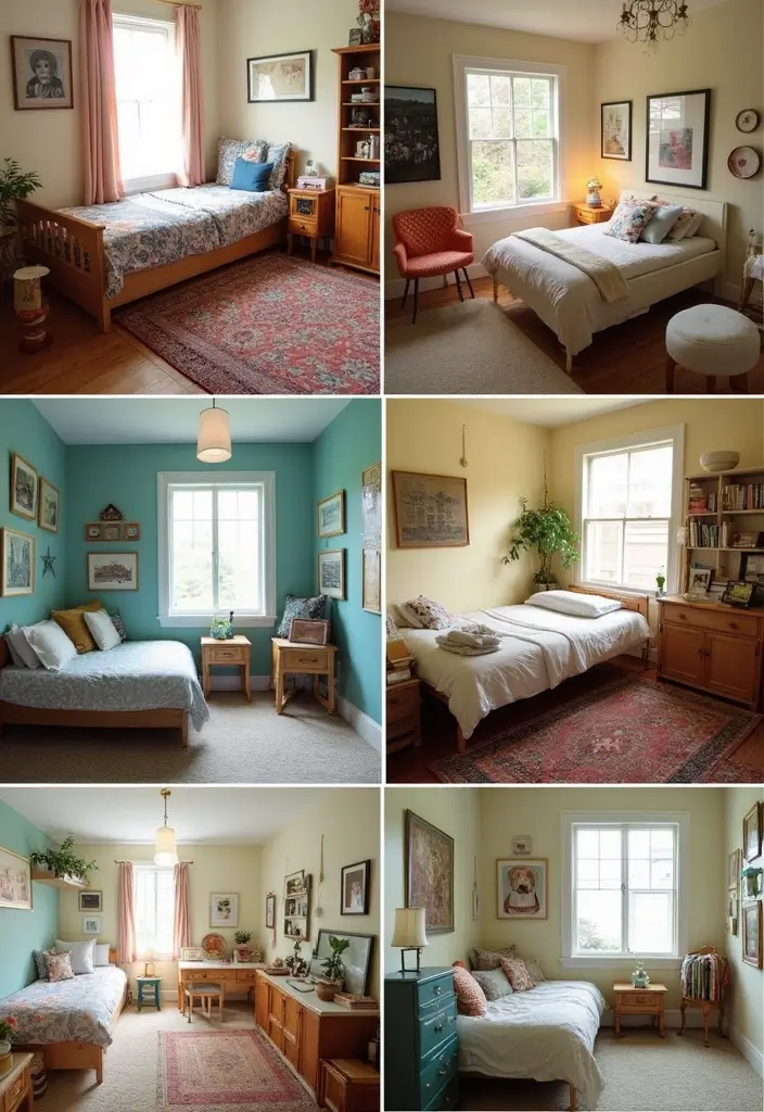 finished vintage dorm room full of thrifted diy decor