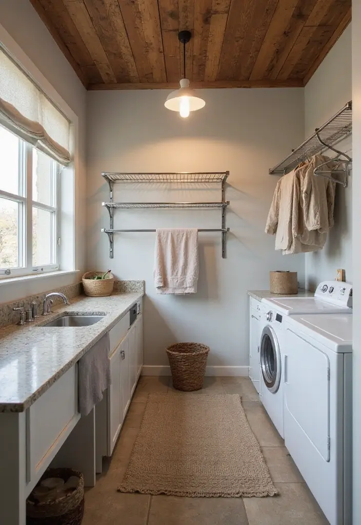 fold-down wood drying rack on wall