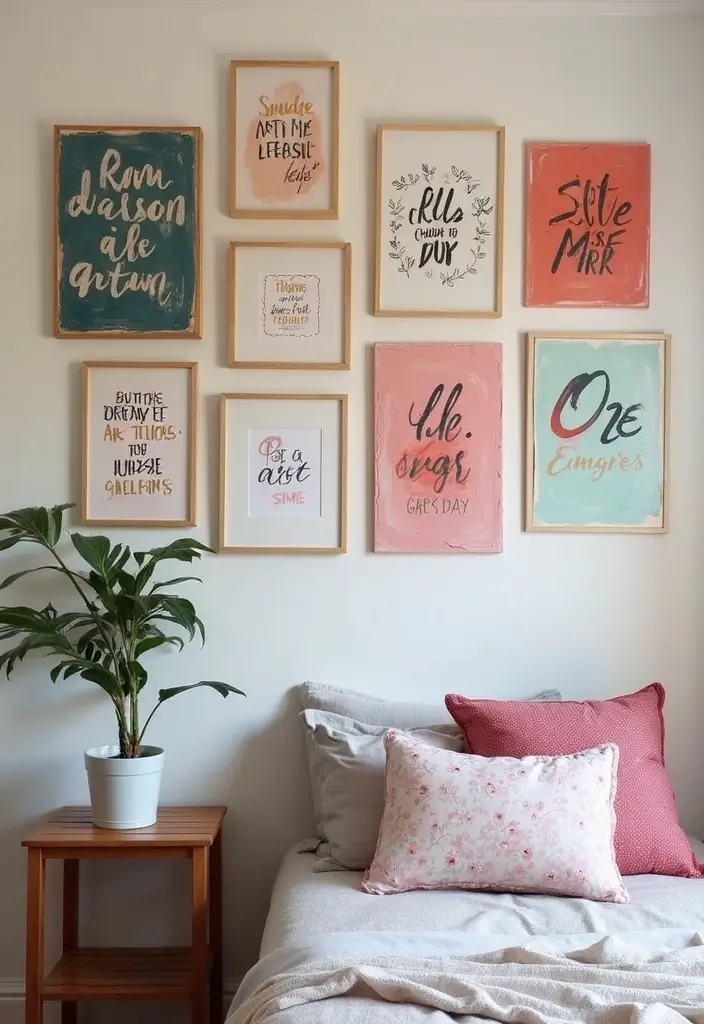 gallery wall with watercolor prints and photos