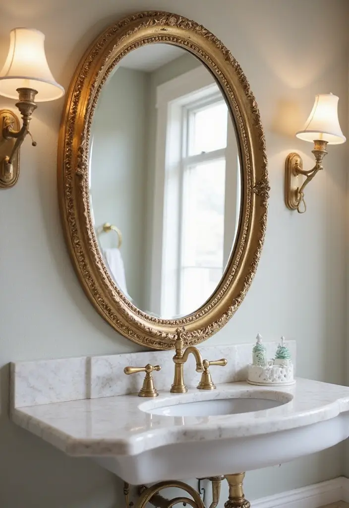 gold framed mirror bathroom decor
