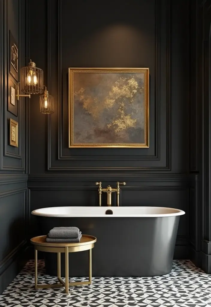 gold metallic bathroom artwork