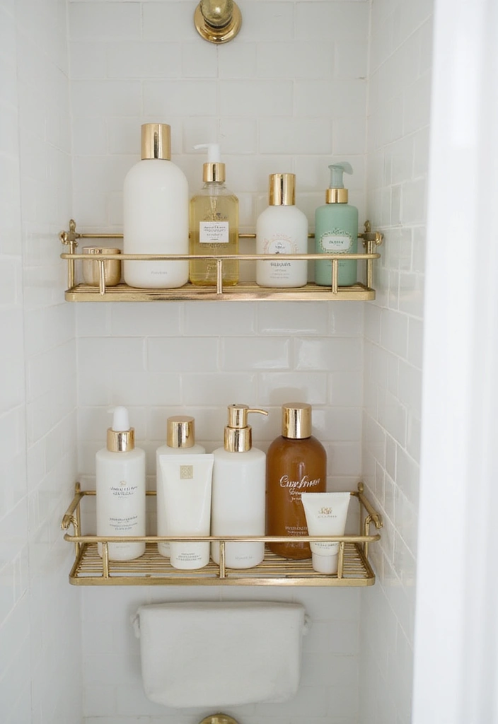 gold shower caddy bathroom decor