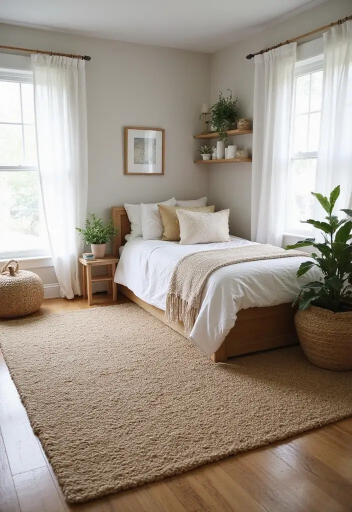 jute rug with blue stripes on floor