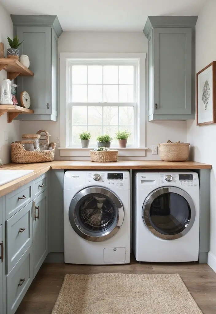 laundry room with fold-down desk and pegboard for craft supplies