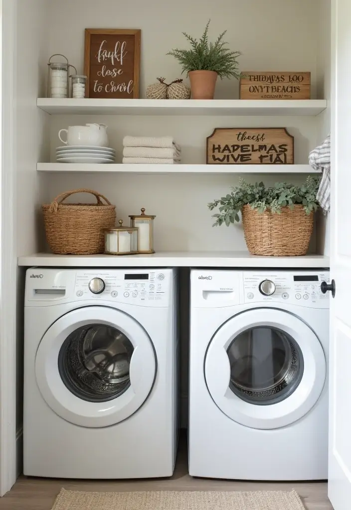 laundry shelf with rotating seasonal signs