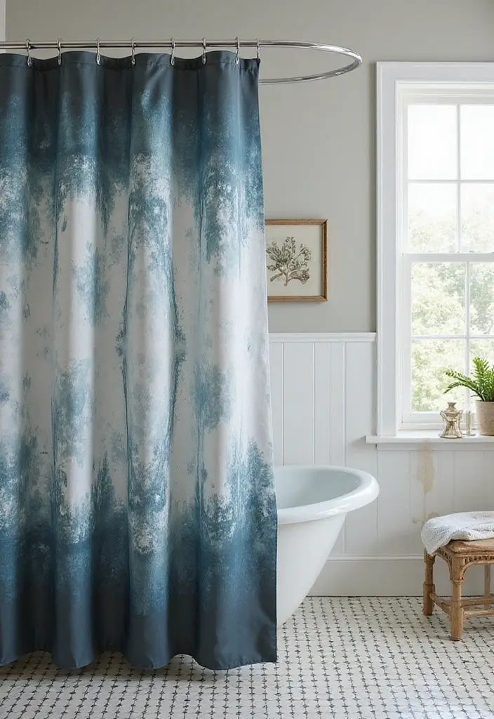 linen shower curtain with subtle stripe pattern
