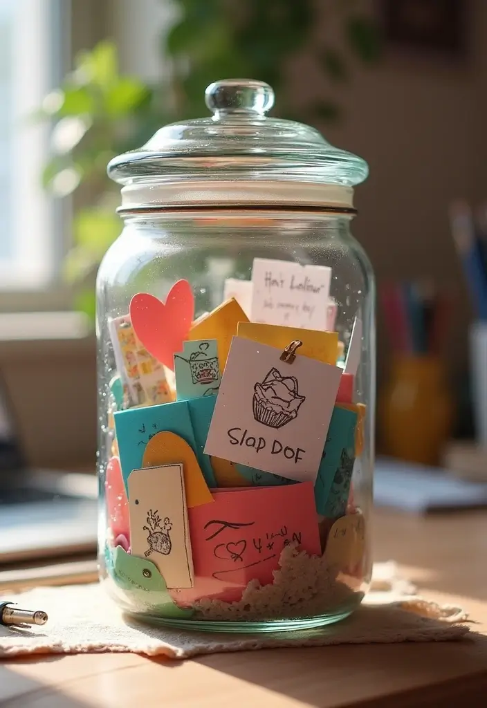 memory jar with notes on shelf