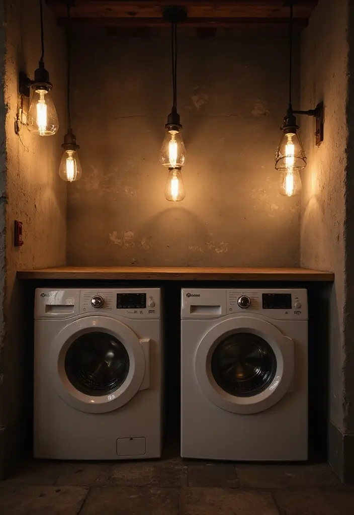 metal pendant lights over folding table