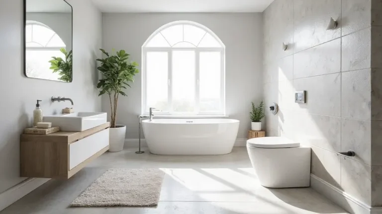 minimalist bathroom with clean white surfaces and simple decor