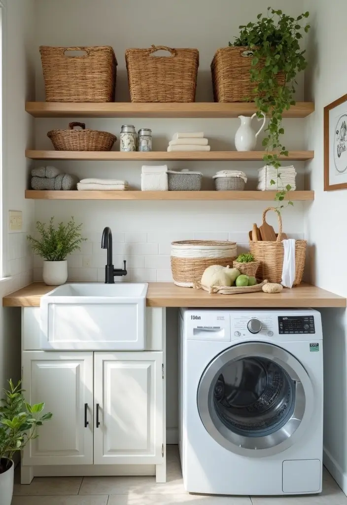 organized tiny laundry room overview