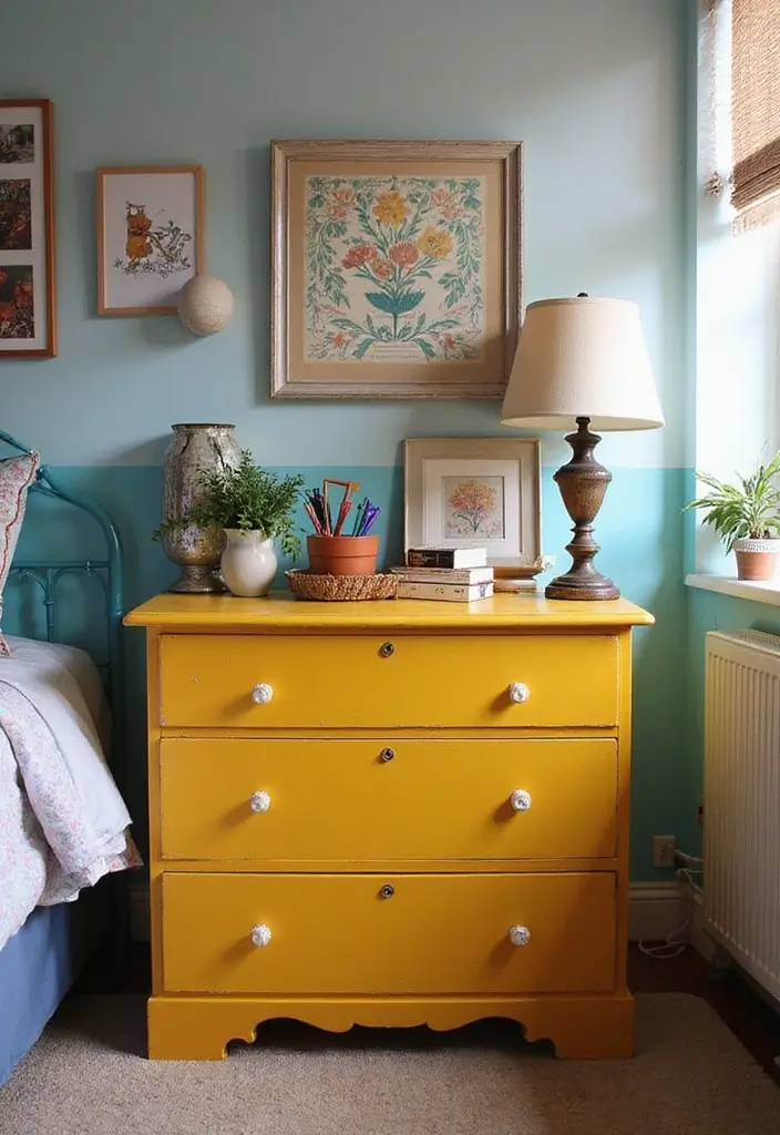 painted upcycled chair in dorm