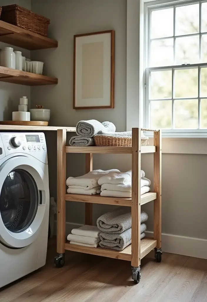 rolling wood cart with baskets