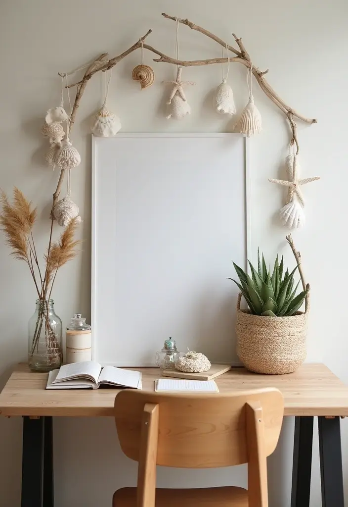 shell bowl and rope garland on shelf