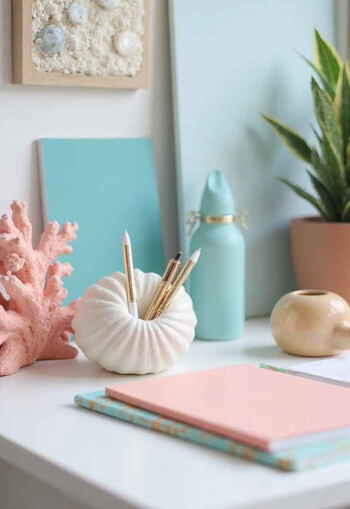 shell pen holder and ocean mouse pad