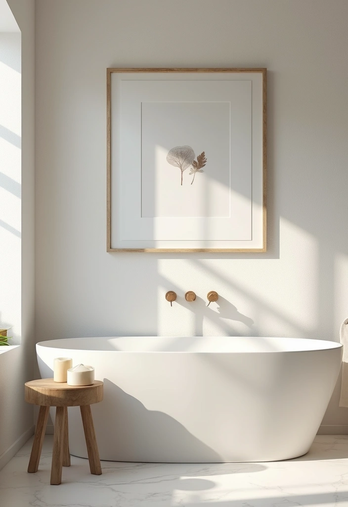 small decorative items including candle and framed artwork