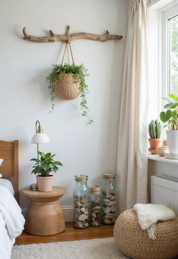 succulents and driftwood on shelf