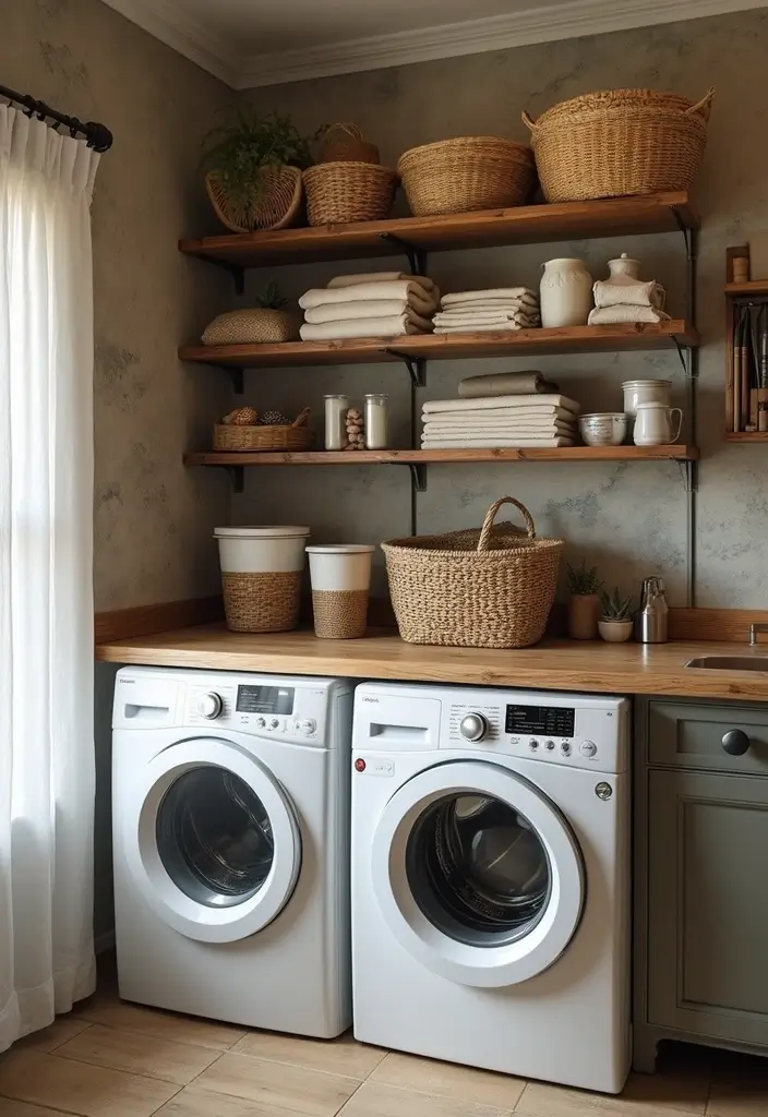 tall shelves with bins and hooks