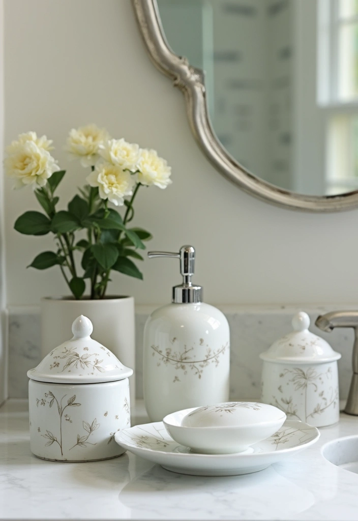 vintage bath accessories like jars and soap dishes