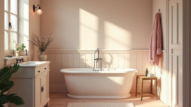 vintage bathroom decor with classic tub and plants
