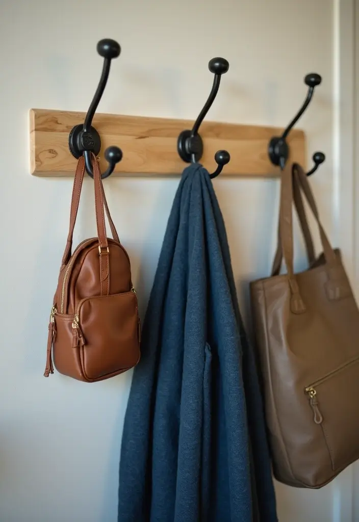 wall hooks holding bags and jackets