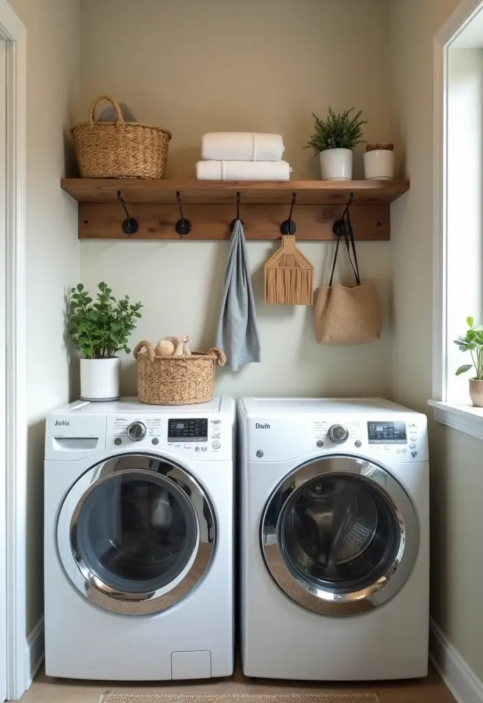 wall hooks holding bags and towels