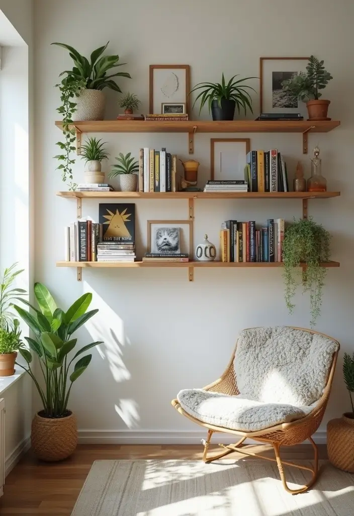 wall shelves for extra storage in dorm
