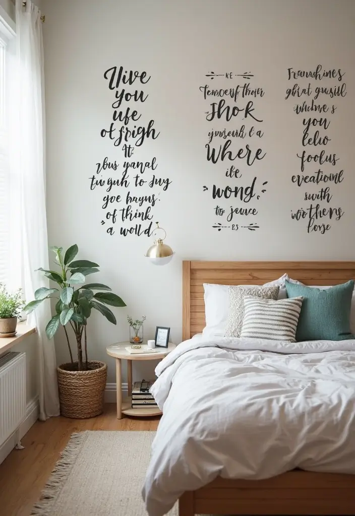 wall with floral vinyl decals and motivational quotes