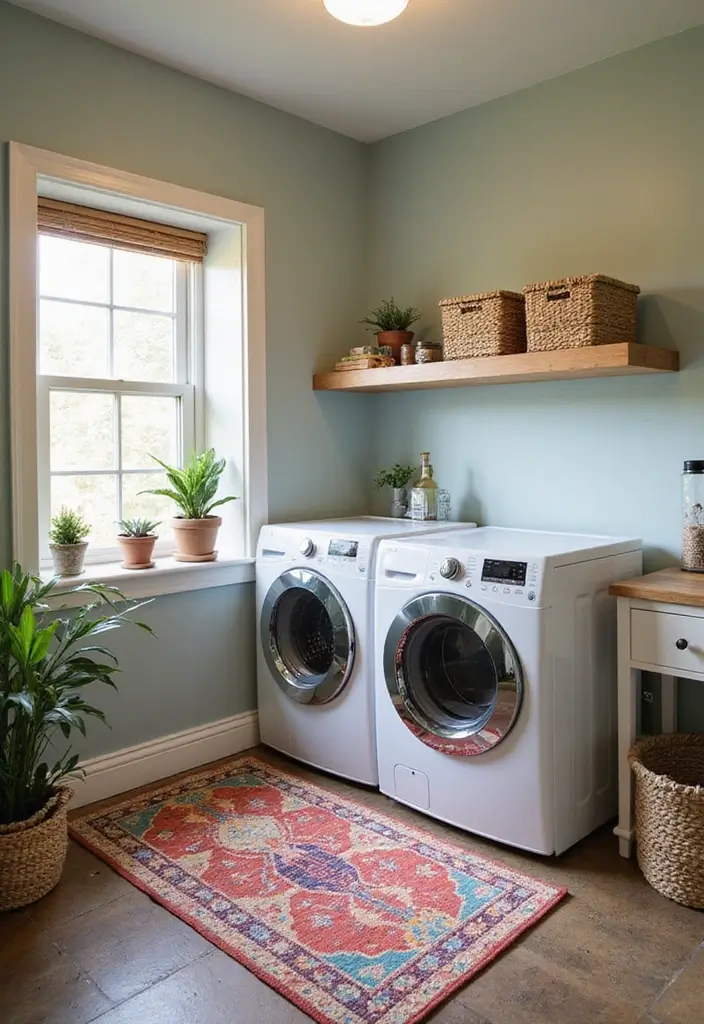 washable rug in front of washer and dryer