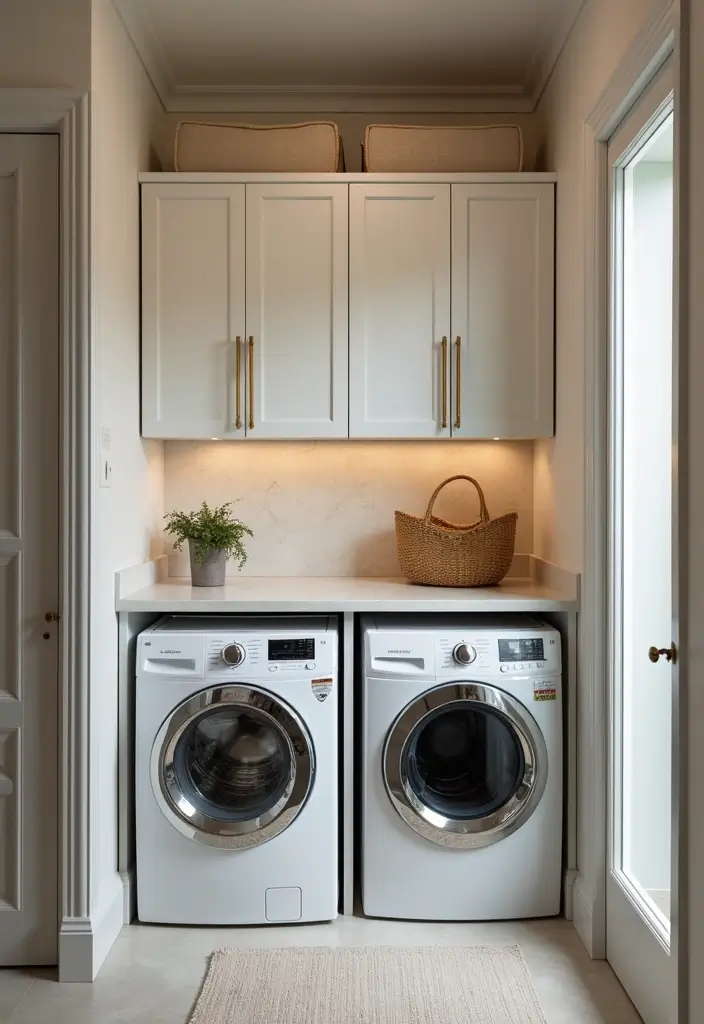 washer dryer behind cabinet doors