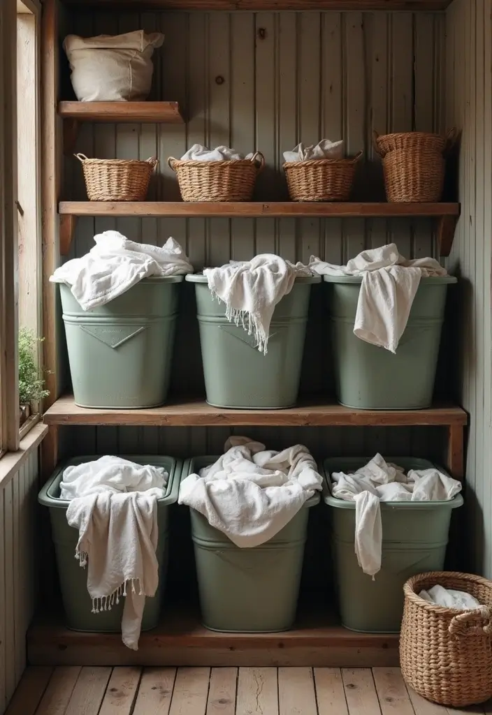wicker bins for sorting clothes