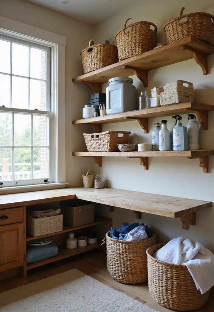 wide counter with sorting baskets