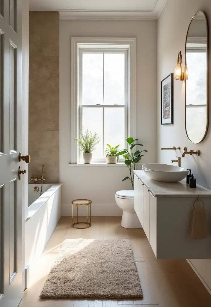 bathroom decorated with cozy stylish rug