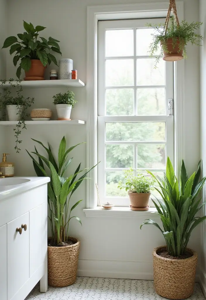 bathroom plants and natural decor