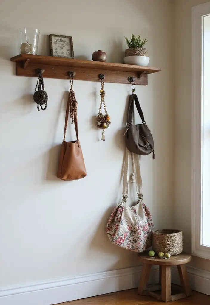 boho wall hooks with bags and accessories