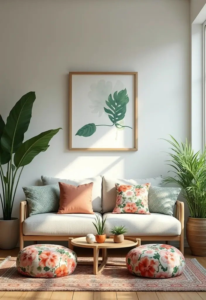 botanical prints and leafy patterns used in apartment decor