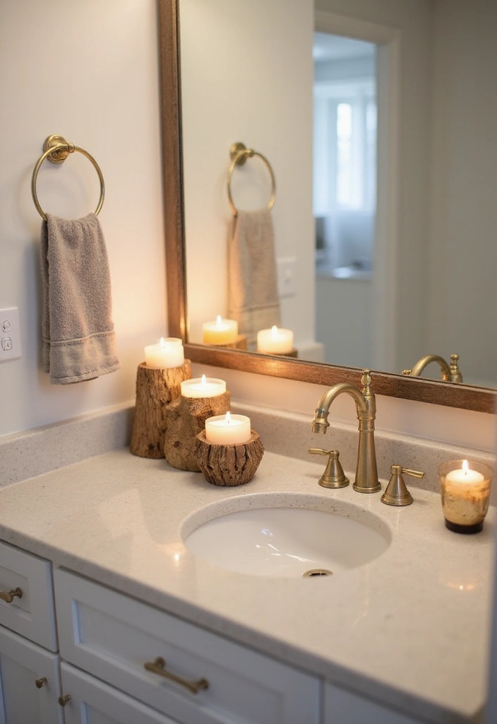 ceramic candle holders grouped on tray
