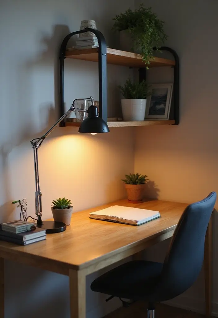 clip on lamp attached to desk for task lighting