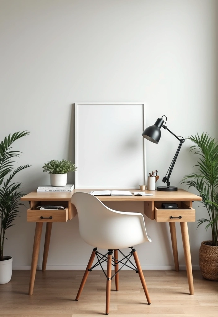 clutter free home office desk with minimal decor and storage