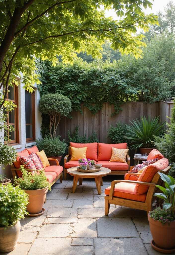 colorful accents and cushions on patio