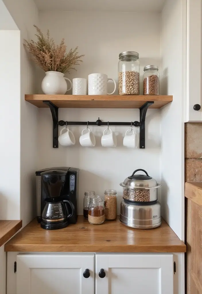 compact coffee station setup in apartment kitchen