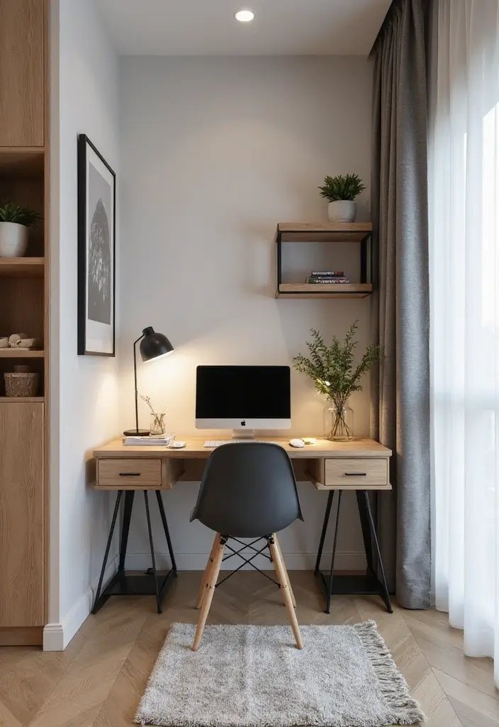 corner desk setup in small apartment workspace