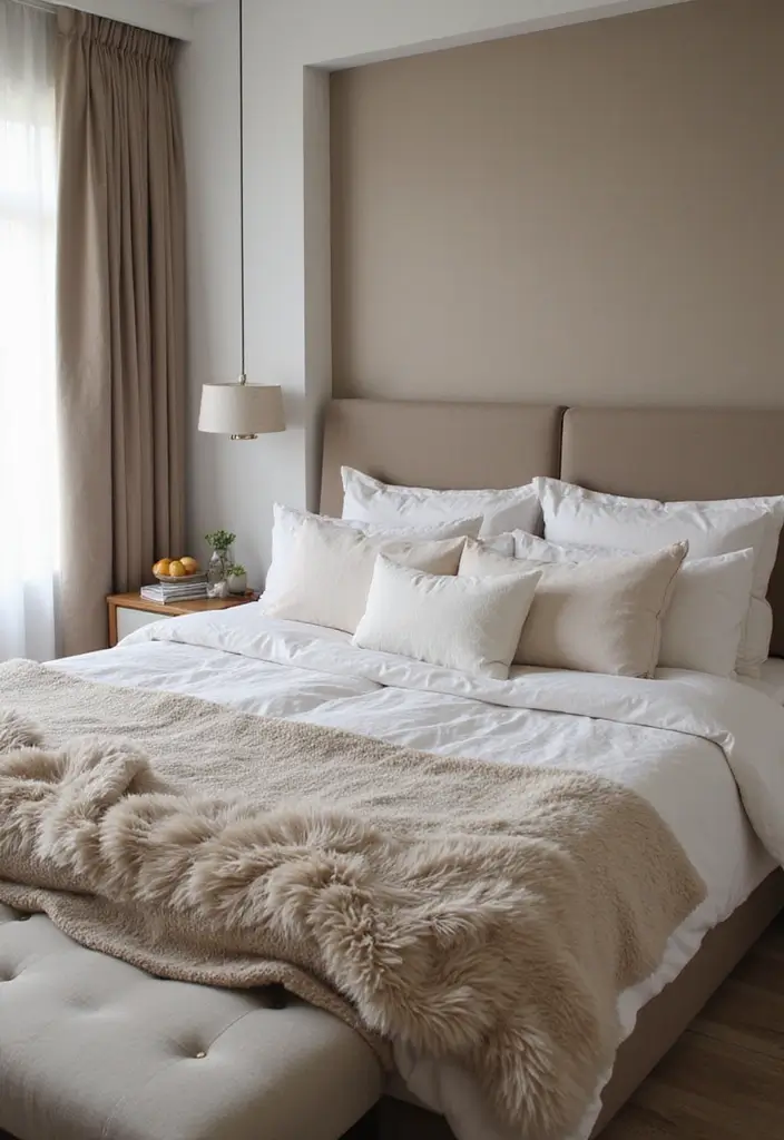 cozy bedding in bachelor bedroom
