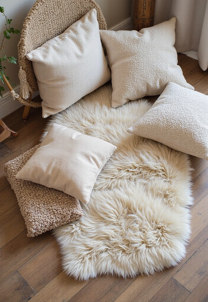 cozy home office with soft rug throw blanket and layered textiles