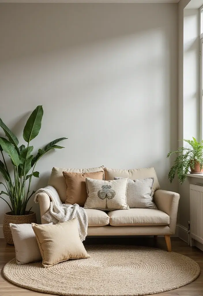 earthy color palette used in a calm, nature-inspired apartment